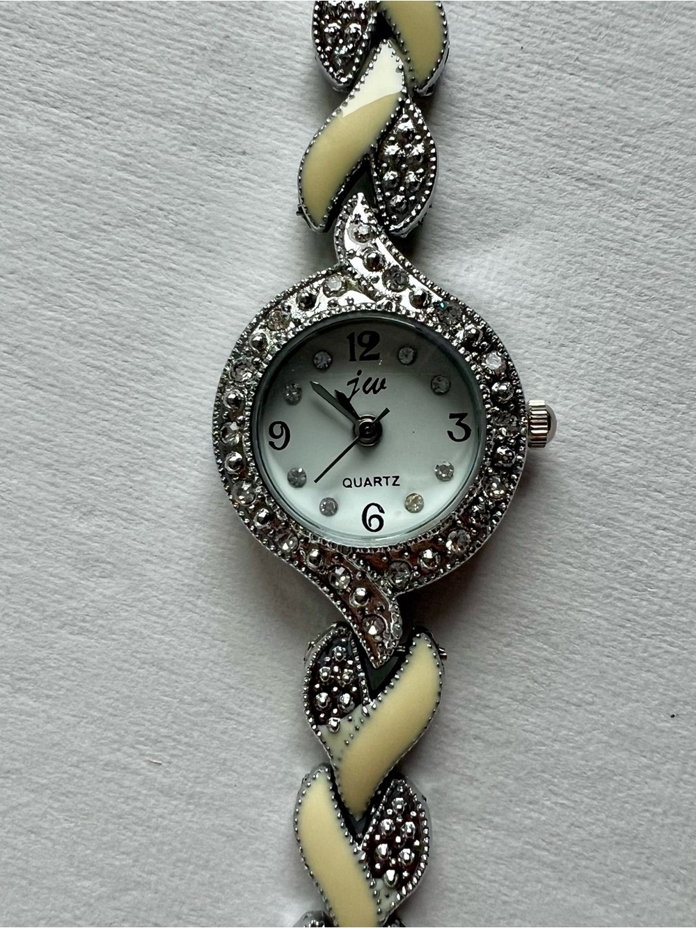 Women's Cream and Silver Crystal Bracelet Watch